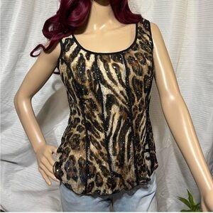 Dressbarn Animal Print Sequin Tank Top